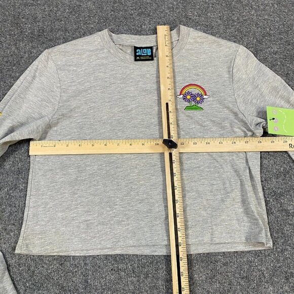 A-LAB Dita Crop Top M Grey Rainbow Butterfly Double Sided Embroidered New - Picture 2 of 8